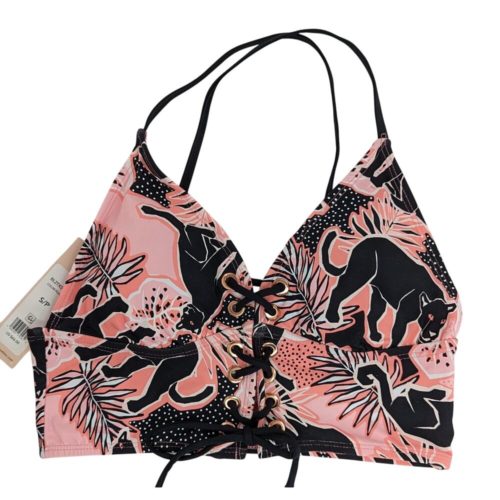 BCBGeneration Swim Lace Up Bikini Top Animal Print Top - Picture 4 of 11